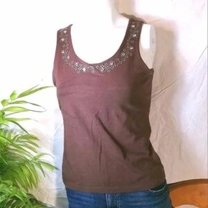 ❤️ Moda International Brown Embellished Tank